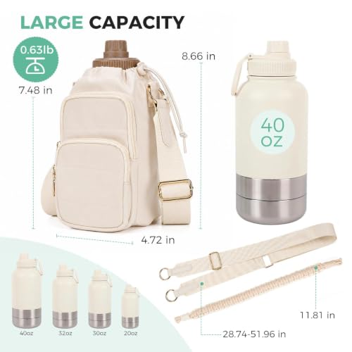 Crossbody Water Bottle Bag with Shoulder Strap for Women, Beige - color: Beige