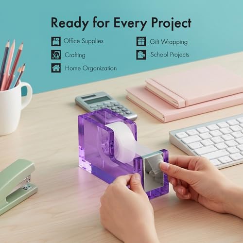 OfficeGoods Acrylic Tape Dispenser, Aesthetic and Compact Design, Purple - color: Purple