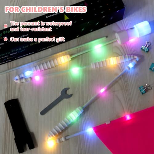 LED Bike Safety Flag Reflective 5.5 ft Lighted Bicycle Safety Flag with Heavy Duty LED Fiberglass Pole Tear-Resistant Waterproof PInk Pennant for Bike - color: Pink