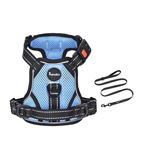 Petmolico No Pull Dog Harness and Leash Set with 4 Clips, Sky Blue, Medium - color: Sky Blue, size: Medium
