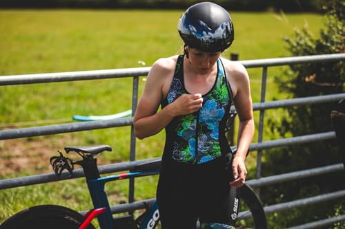 SLS3 Triathlon Suits Women - Sleeveless Pro Trisuit with Comfy Tri Chamois - color: Black/Tropical Camo, size: X-Small