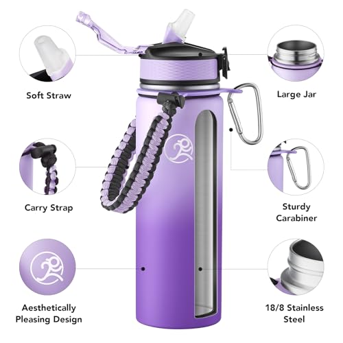 GOSWAG 24oz Insulated Stainless Steel Travel Water Bottle, 2 Lids - color: Pink-Purple Ombré