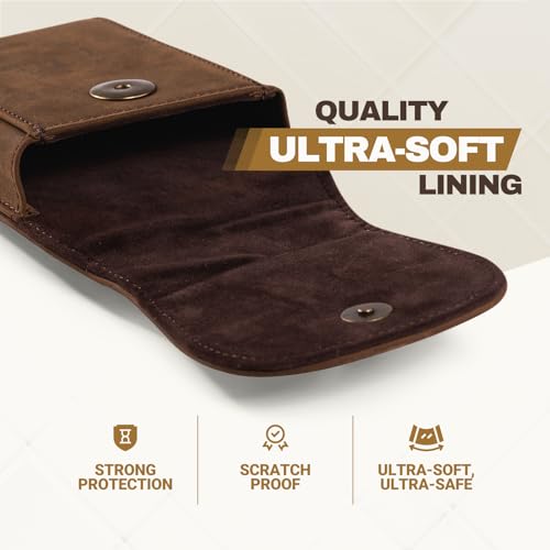 Top Grain Leather Phone Holster Cell Phone Holster with Belt Clip/Loop, Phone Pouch Belt Holder Carrying Case Fits for iPhone 16 Plus 15 Plus Samsung Galaxy S26 Ultra S25 Edge (Retro Brown) - color: Retro Brown