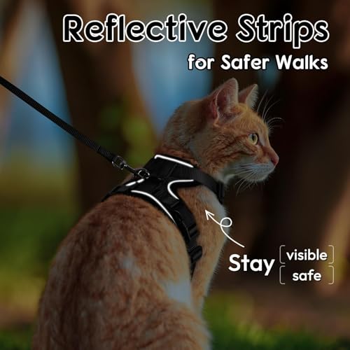 Dooradar Cat Harness and Leash Set, Adjustable and Escape Proof, M - color: Black, size: M