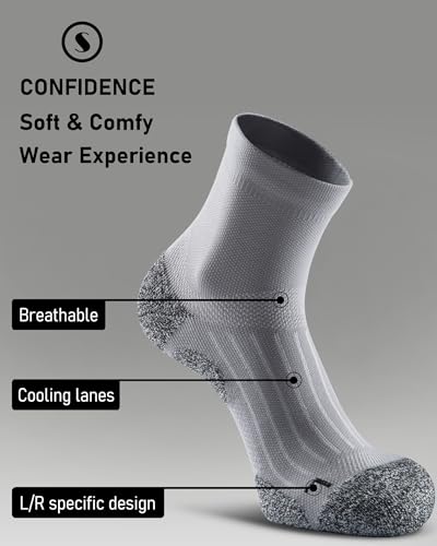 Quarter Compression Socks for Men Women, Cushioned Running Hiking Socks - color: Grey (4 Pairs), size: Large