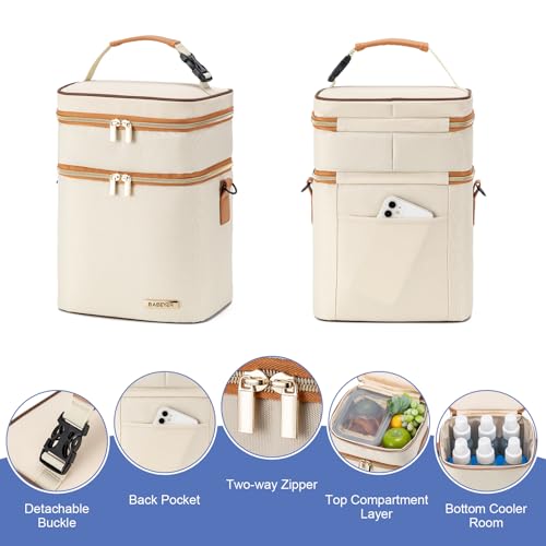 Breastmilk Cooler Bag with Ice Pack Fits 6 Baby Bottles Up to 9 Ounce, Double Deck Leak-Proof Baby Bottles Bag with Shoulder Strap for Nursing & Working Mom, - color: Cream