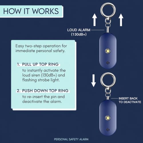 Personal Safety Alarm for Women, 130dB Rechargeable Keychain Alarm with Bluetooth SOS, Dual Speakers, LED Strobe, USB-C Charging, Low Power Reminder for Campus, Walking, Travel, (Blue) - color: Blue