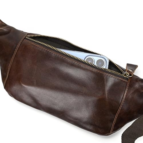 Genuine Leather Fanny Pack for Women & Men, Crossbody Waist Pack with Adjustable Strap, Hiking Hip Bum Belt for Travel, Hiking, Running - color: Coffee