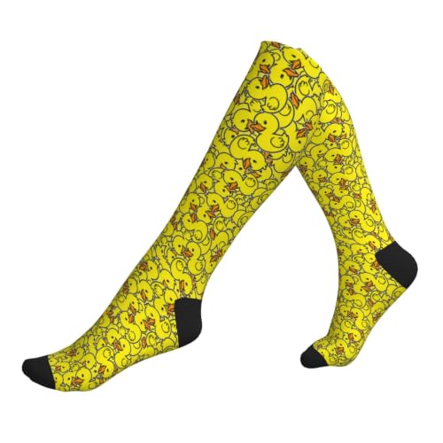 Avocado Compression Socks Women Men Knee High Stock for Running Work Support Nurses Travel - color: Cute Duck