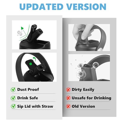 EIPOSAU Auto Flip Lid for Hydro Flask Standard Mouth Bottle, Spout lid for HydroFlask Narrow Mouth Bottle, Replacement Lid with Button Lock - color: Black Spout Lid with Black Straw Lid