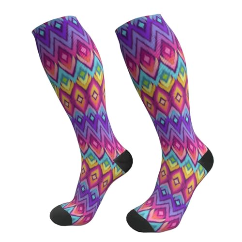 Compression Socks Women And Men For Nurses Travel Pregnancy Recovery Running Athletic - color: Purple Pink Tie Dye Rainbow