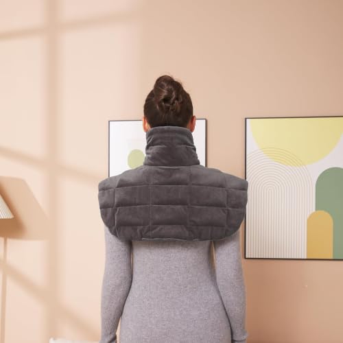 Ambershine 19''x24'' Weighted Neck & Shoulder Heating Pad, 2.5lbs with 12 Temperature Settings& 4 Auto-Off Timers, Pain Relief for Neck/Shoulder/Back(Gray) - color: 01-gray