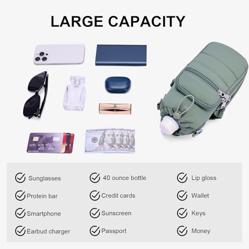 Water Bottle Bag 40 oz Crossbody Holder for Walking Hiking Insulated Carrier Purse with Adjustable Strap - color: Green
