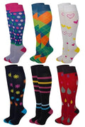 Different Touch 6 Pairs Pack Women Travelers, Anti-Fatigue, Graduated Compression Knee High Socks 9-11 - color: Assorted Printed #D