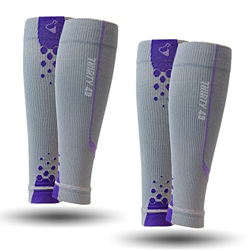 Thirty48 Graduated Calf Compression Sleeves 15-20 OR 20-30 mmHg | Maximize Fast Recovery by Increasing Oxygen to Muscles - color: [2 Pairs] Purple, size: Medium