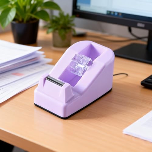 XEUZK Desktop Tape Dispenser Kits with Weighted Nonskid Base Tape Dispenser- Includes 9 Rolls of Transparent Tape(0.71 Inch x 500 inches Each) & Pink Scissors, 2 Pcs Tweezers (Purple) - color: Purple