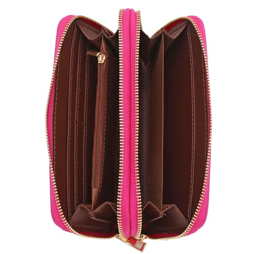 FashionPuzzle Double Zip Around PU Leather Wristlet Cell Phone Wallet - color: Fuchsia