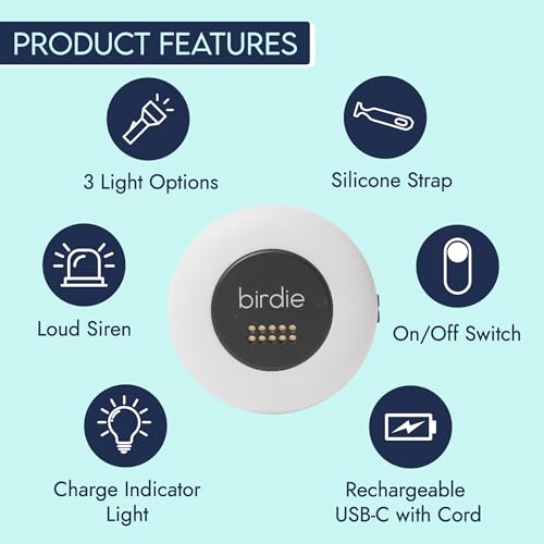 She's Birdie - The Original Personal Safety Alarm Disc for Bikes, Hikes, and Late Nights - Loud Siren, LED Light for Extra Visibility, Rechargeable, Handsfree, Lightweight, Water Resistant (Charcoal) - color: Charcoal