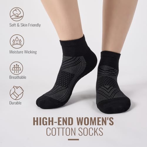 Ankle Socks Women White Black, 6/12 Pairs Running Quarter Socks - color: Black, size: 8-11