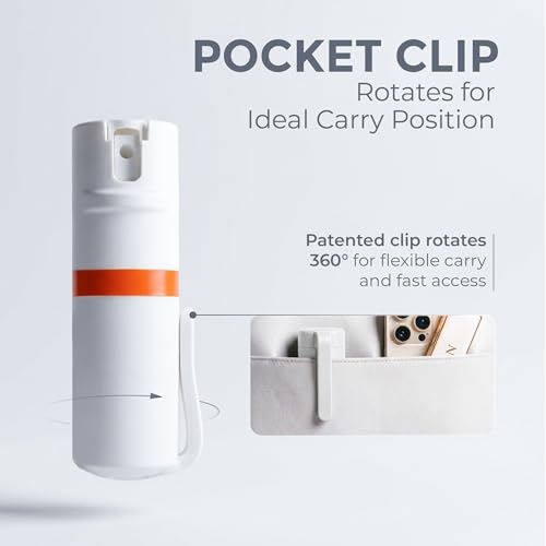 POM Pepper Spray & Personal Alarm Safety Kit – OC Self Defense Keychain Spray & Loud Emergency Alarm for Campus Safety, Women & Students - color: White X Lavender, style: Pocket Clip Model