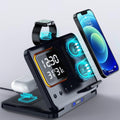 IHAO 5in1 Multi Functional Wireless Charging Station Digital Clock 15W Fast Charging Temperature Display Wireless Charger for All Qi Phone and TWS Headphone Compliant with Apple Watch-DH15 Black - color: 5in1 wireless Charger Station D15 Black
