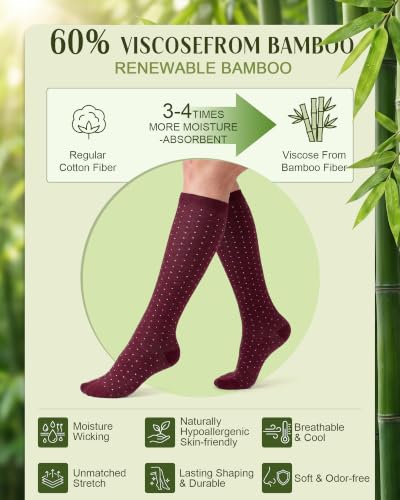 Bamboo Viscose Compression Socks|4Pairs 15-20mmHg Knee High Socks - color: Pink, size: Large-X-Large