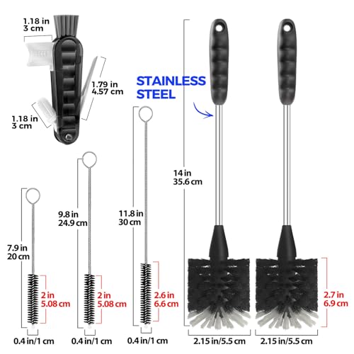 Holikme 12 Pack Bottle Brush Set, 14" Long Handle Stainless Steel Bottle Cleaner Brush, 3 Straw Brushes, Bottle Cleaning Brush for Water Bottle, Baby Bottle Straws, Black - color: Black, size: 6Pack (Pack of 2)