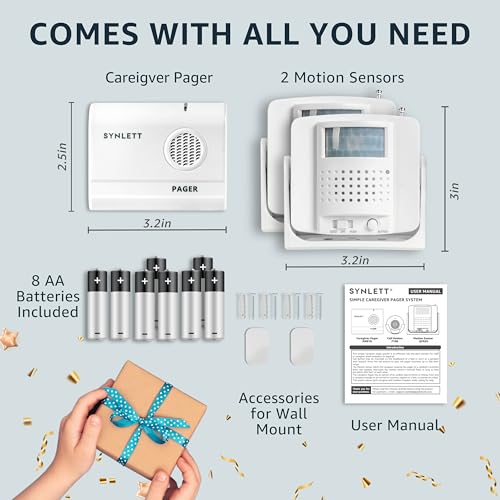 Wireless Bed Alarm with 2 Motion Sensors and Caregiver Pager - size: 2 Motion Sensors + 1 Pager