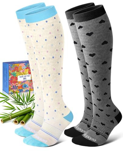 Bamboo Viscose Compression Socks for Women - color: Heart Polka, size: Small-Medium