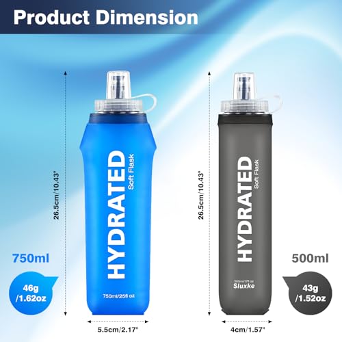 SLUXKE Soft Flask 2 Pack with Dust Cap, 17oz/500ml Flexible TPU Soft Water Flasks for Running Vest, BPA-Free Hydration Foldable Flask for Hiking, Cycling - color: Mix 17oz