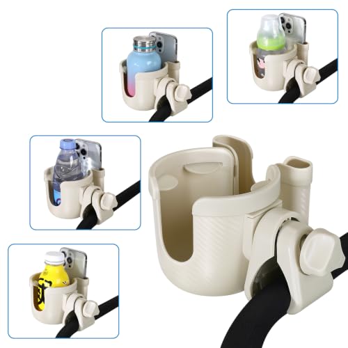 Accmor Stroller Cup Holder with Phone Holder, Bike Cup Holder, Walker Scooter Wheelchair Cup Holder Attachment, Universal Cup Holder for Uppababy Graco Strollers - color: All Off White Carbon Fiber Texture