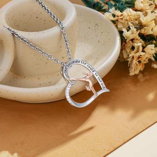 PROESS Tennis/Basketball/Soccer/Gymnastics/Running/Golf/Barbell Necklace 925 Sterling Silver Sports Pendant Inspirational Jewelry Gifts for Women - style: Gymnastics