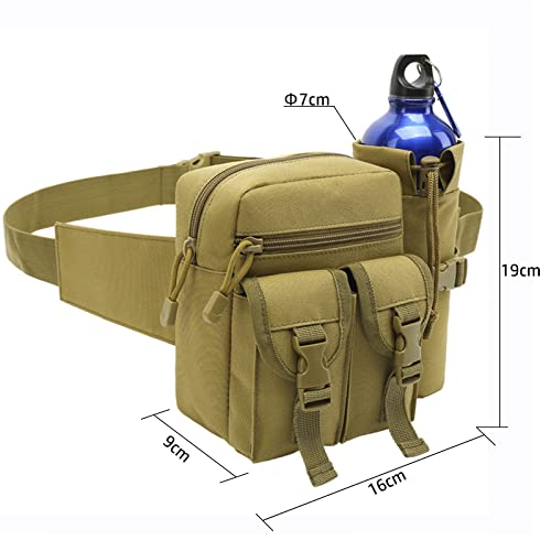 Outdoor Sports Waist Bag Cycling Waist Bag with Bottle Holder Tactic Waist Bag Tactical Fanny Pack for Cycling Running Hiking Fishing Climbing - color: khaki
