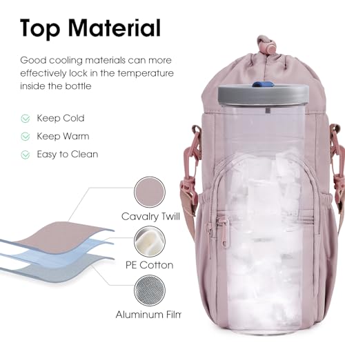 sportsnew 40oz Insulated Crossbody Water Bottle Sling Bag w/Phone Pocket - color: Pink