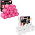 9 Pack Pink 2.76in x 11yd Pre Wrap Tape, 8 Pack White Athletic Tapes