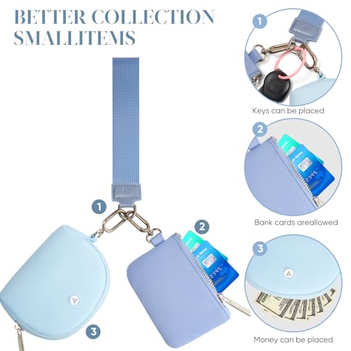 VUTUXA KeyChain Wallet Wristlet For Women Mini Zip Dual Pouch Coin Purse - color: light blue+blue