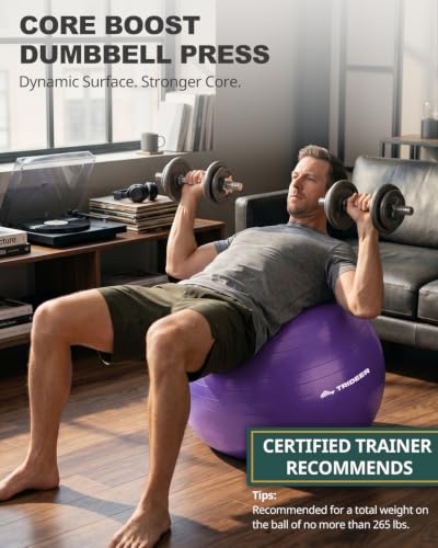 Trideer Yoga Ball for Exercise, Pregnancy, Exercise Ball, Pump Included - color: Purple, size: L(23-26ines/58-65cm)