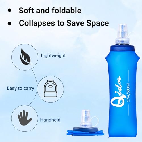 2PCS Soft Water Bottle, 17oz/500ml TPU Collapsible Flask Foldable Bottles for Hydration Pack, BPA-Free Soft Flasks Handheld Soft Flask Running Bottle for Running Hiking Cycling Climbing Traveling