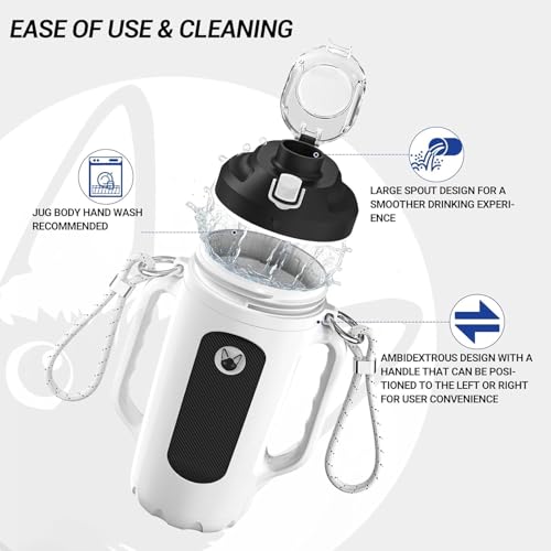 32oz Insulated Water Bottle Multi-Function Sports Jug with Handle & Magnetic Blender - Leak Resistant for Baseball Football Gym & Outdoor Activities (Classic White & Carbon Black) - color: Classic White & Carbon Black