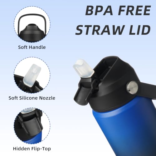 BJPKPK 2 Pack 18oz Insulated Water Bottles with Straw Lids, Stainless Steel - color: 2 X Black Blue, size: 18 Ounces