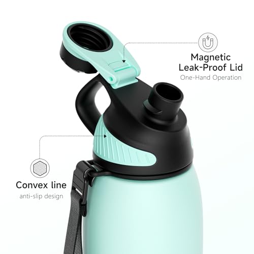 FJbottle 24oz Stainless Steel Insulated Water Bottle No Straw Spout Lid - color: Mint Green, size: 24 Ounces