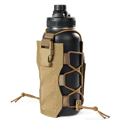 OneTigris MOLLE Water Bottle Pouch Holder, Adjustable 18-32 oz Holster - color: Brown
