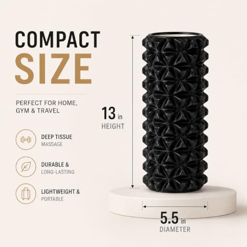 High-Density Foam Roller for Recovery and Relaxation, Muscle Massage and Myofascial Trigger Point Release, Relieves Muscle Pain, Improves Mobility (Black)