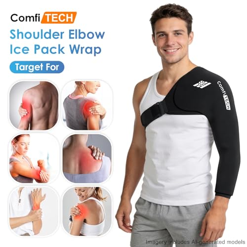 ComfiTECH Reusable Shoulder Arm Ice Pack Wrap for Pitcher & Recovery, L - size: Large, style: Black