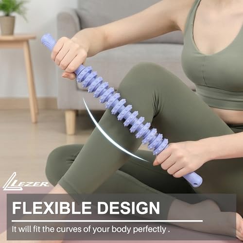 LEZER Flexible Massage Stick 21.7" Muscle Roller, 14 Roller Trigger Point, Deep Tissue Myofascial Release & Muscle Recovery, Bendable Body Massager for Neck, Back & Legs