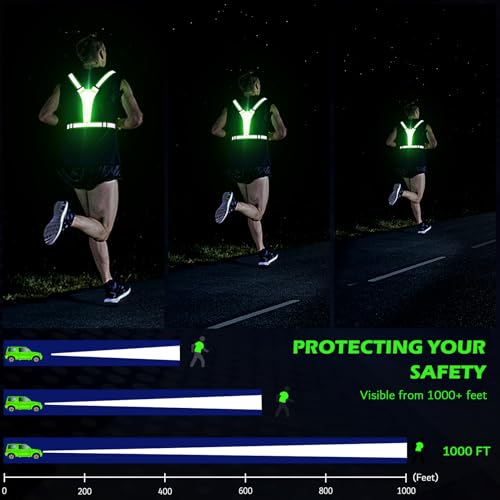 LED Reflective Vest Running Gear, USB Rechargeable Light Up Running Vest Chest Phone Holder for Runners Night Walking - color: Green