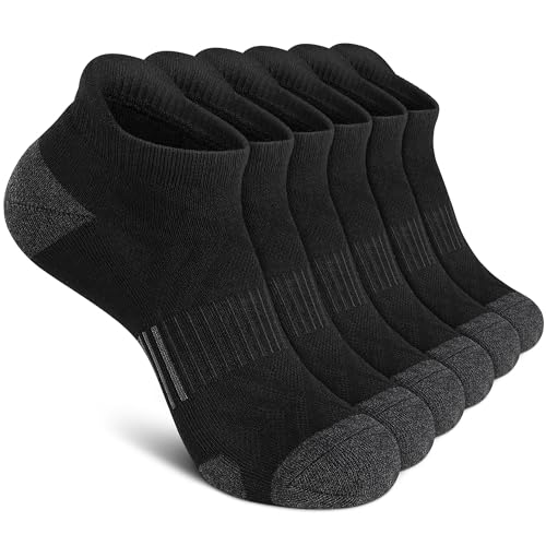 Felicigeely Athletic Running Ankle Socks Cushioned Low Cut Men Women 6 Pack - color: Black+grey Stripe, size: 12-14