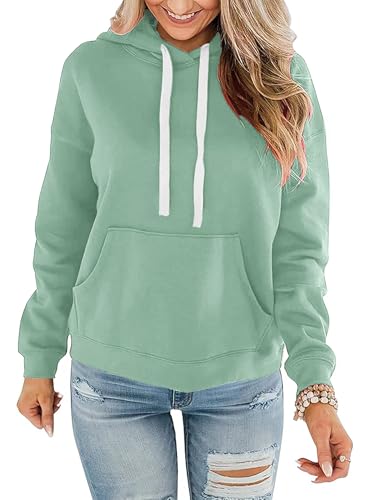 Women Hoodies Pullover Casual Loose Fit Long Sleeve Sweatshirt with Pockets - color: 2025 Dark Green, size: X-Large