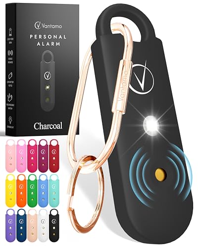 Vantamo Personal Alarm for Self Defense with Low Battery Notice, Strobe Light & Extra Loud 130 dB Double Speakers Safety Keychain Set for Women, Rechargeable Panic Button for Womens Self Defense - color: Charcoal