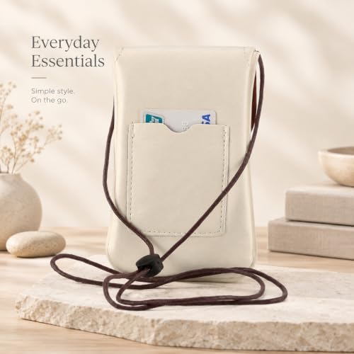 Cell Phone Neck Pouch, PU Leather Carrying Bag with Card Holder Adjustable Strap, Small Travel Purse for iPhone 11-17, Galaxy S25 S20 S10, Pixel 9 Pro, Moto G6 (Cream White) - color: 01 Cream White